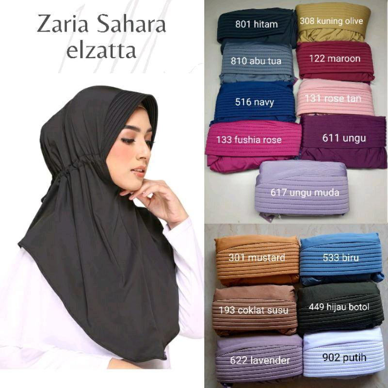 Elzatta Hijab Jilbab Bergo Kerudung Instan Zaria Sahara Nyaman Serut Spandex Muslim Cantik Lembut 1