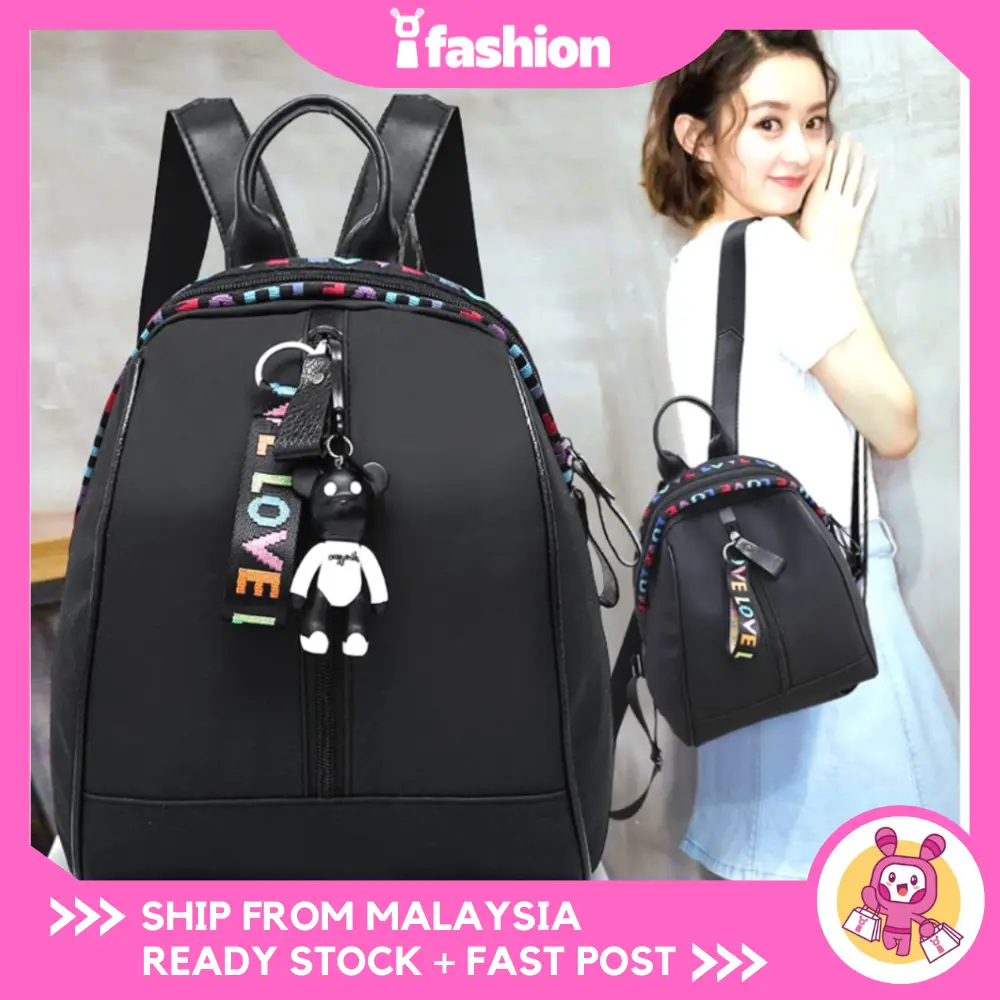iFASHION 1111 READY STOCK Women Ladies Fashion Simple School Nylon Backpack Bag Wanita Beg Sekolah Murah Galas Tangan bahu Hitam