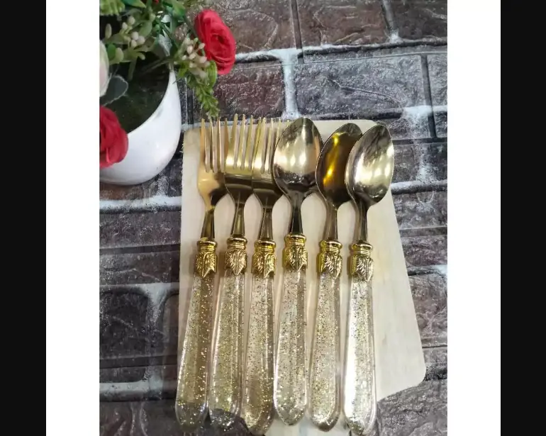 Sendok Garpu Makan Emas Gliter Stainless Steel ( 1 pak isi 6 pcs ) 4