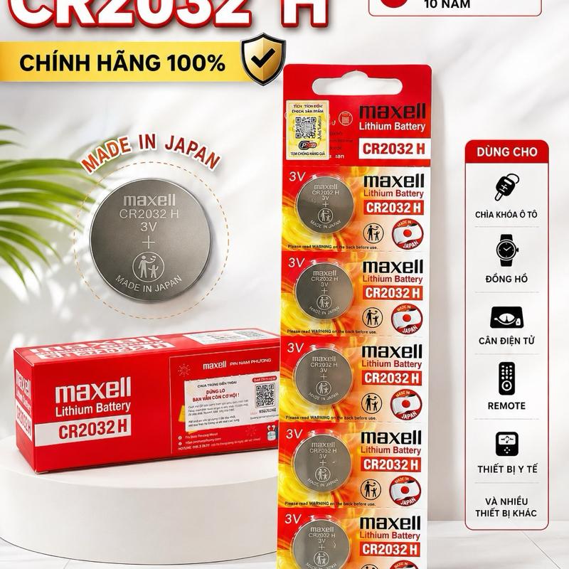 Pin CR2032H Maxell Vỉ 5 Viên 3 Volt Thay Cho Chìa Khóa Ô Tô Xe Máy Và Nhiều Thiết Bị Y Tế