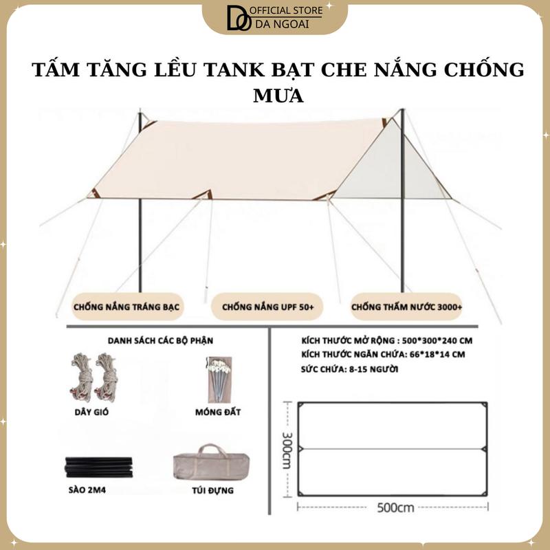 Tấm tăng lều tank bạt che nắng chống mưa, bạt lót cắm trại du lịch dã ngoại dày rộng, màu săc mát mẻ - DCP20 Camping Nam .Tăng lều Đi Dã Ngoại Phụ Kiện Titan Đi Cắm Trại shelter  camping  tent