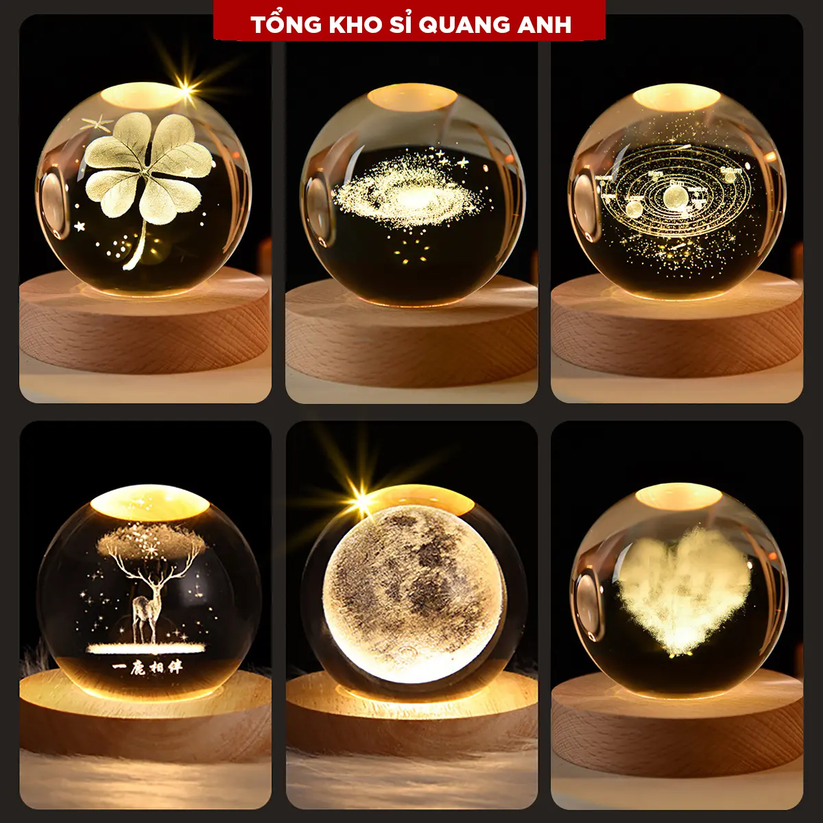 Đèn Ngủ Quả Cầu Pha Lê 3D Phát Sáng, Trang Trí Decor Phòng Ngủ, Làm Quà Tặng