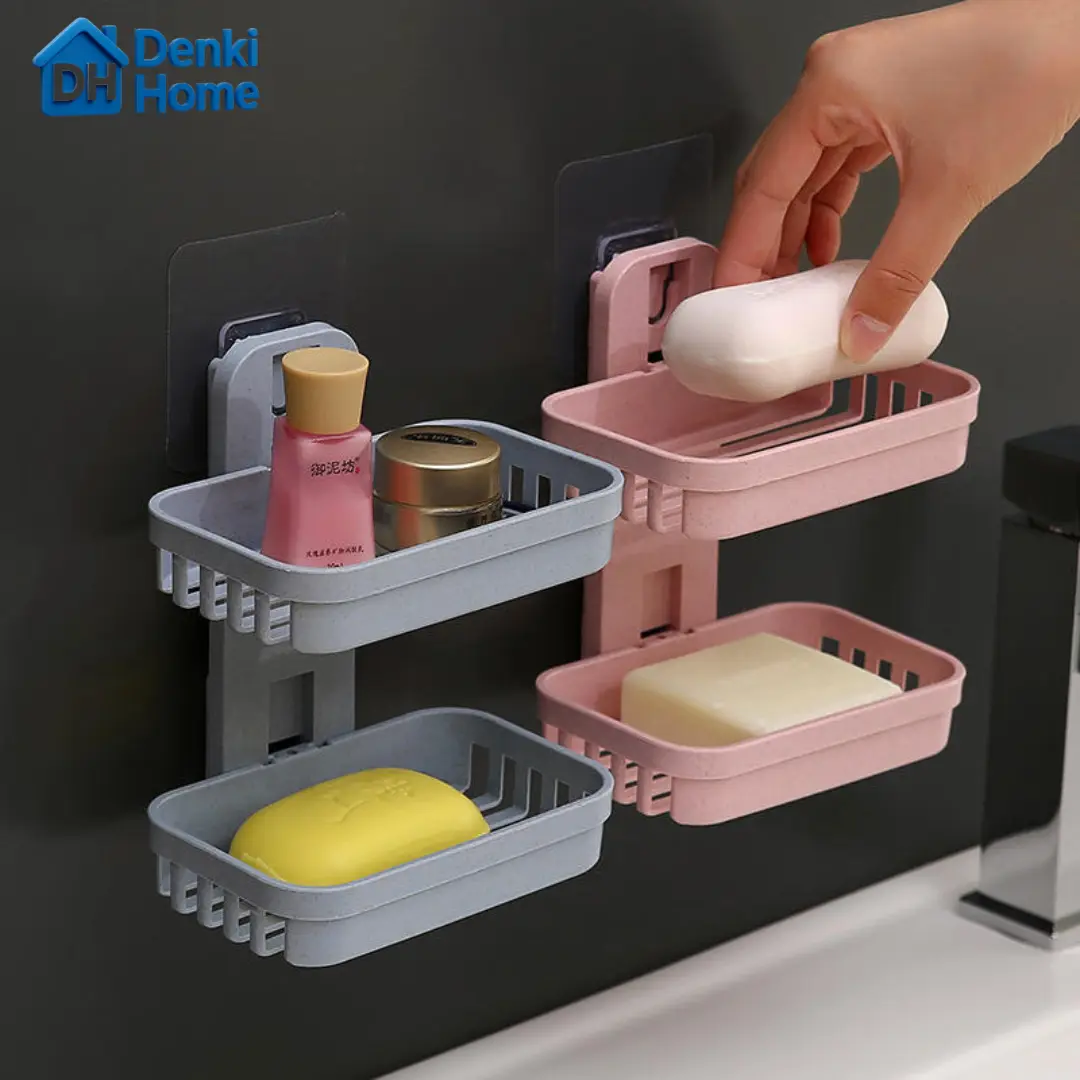 TEMPAT SABUN 2 TINGKAT HOLDER RAK SABUN BATANG RAK TOILET rak SABUN TEMPEL 2 TINGKAT Material Plastik Berkualitas Tanpa Paku Multifungsi Serbaguna
