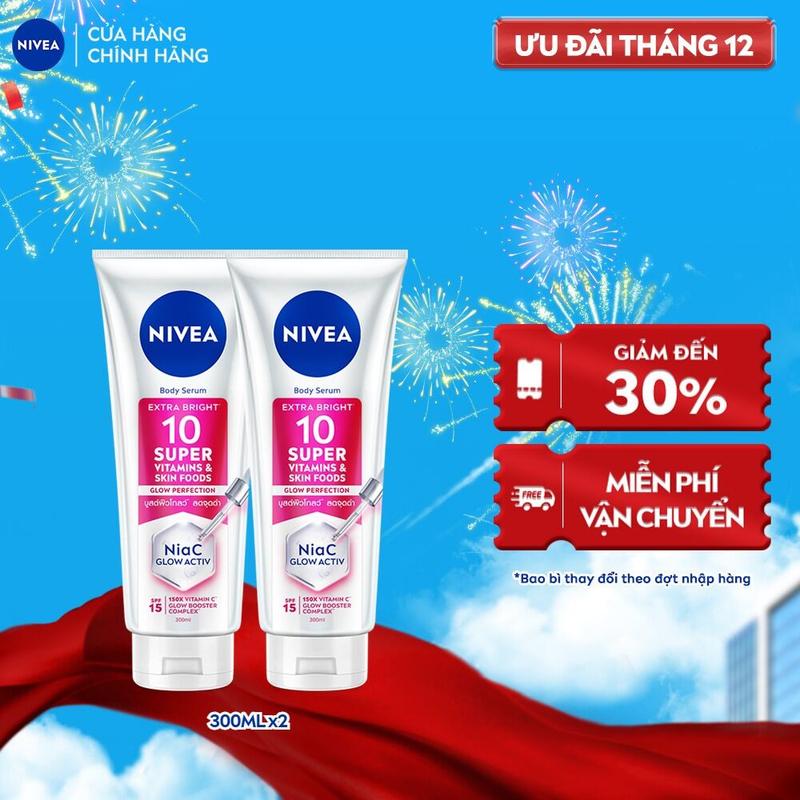 2 Bộ 2 Serum Dưỡng Thể NIVEA 10 Super Vitamins Sáng Da | Mờ Thâm & Đốm Nâu Sau 7 Ngày 300 ml - 93824x2