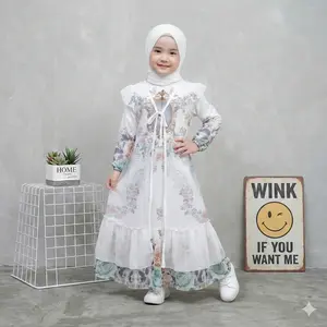 Nazella Gamis Arabel Sultan Babydoll Premium Mix Chantily Model Free Hijab Segi Empat Baju Muslim Anak Perempuan Usia 3-10 Tahun Bahan Arabel Sultan Babydoll Premium Mix Chantily Size 3-10 Tahun