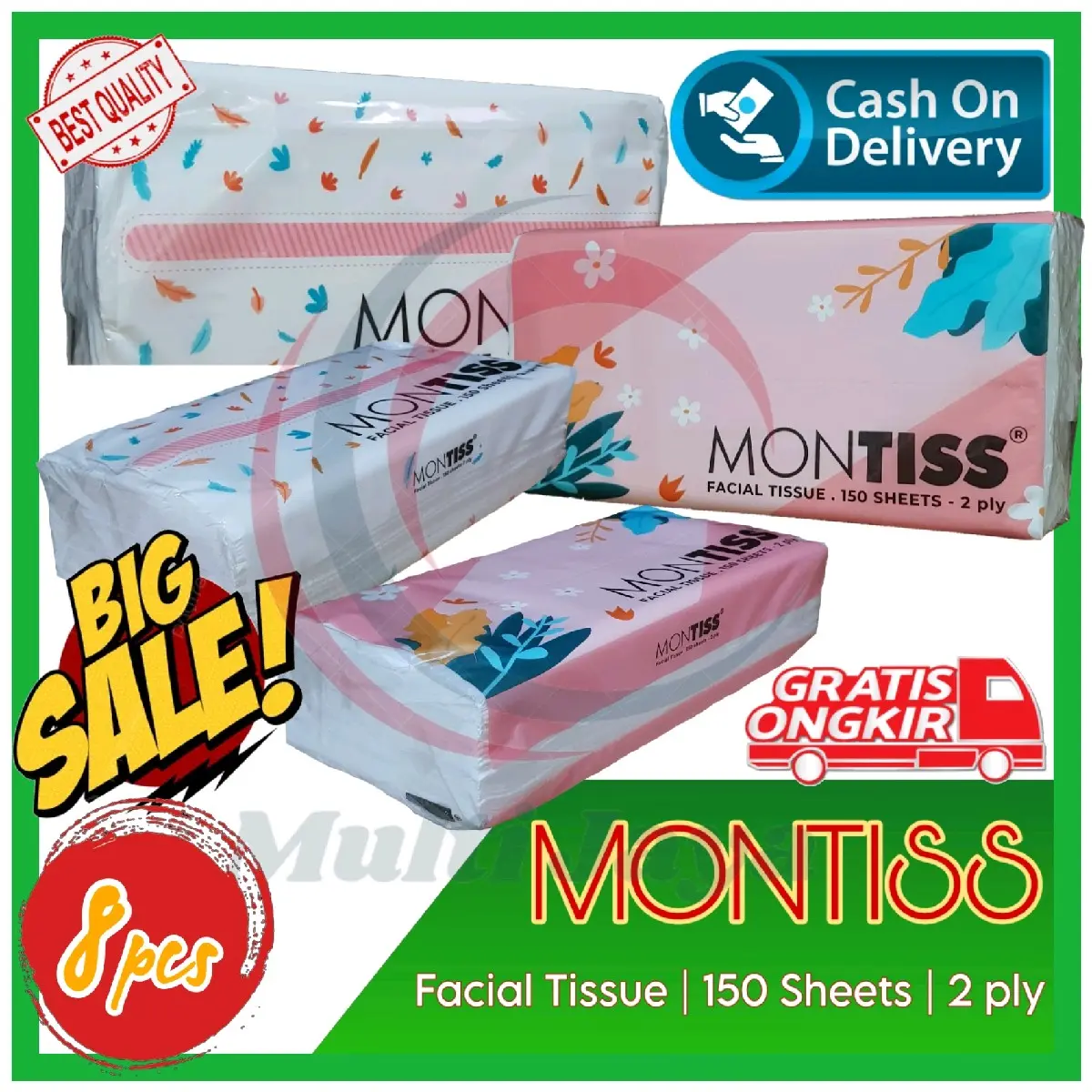 [ PAKET 8 PCS ] Tissue montiss 150 sheet 2 ply | tissue wajah Lembut 2 Lapis Tisu