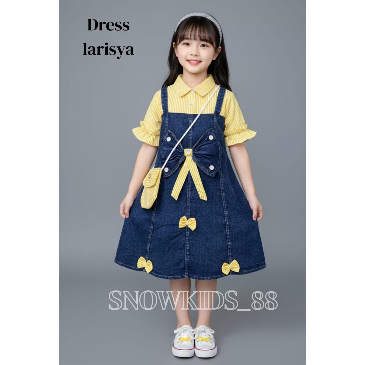 SNOWKIDS_88 - Dress Jeans Anak Flowy Bahan Jeans Mix Katun Salur Udah Free Tas Usia 3-10 Tahun Dress Katun Kancing Anak Perempuan Fashion