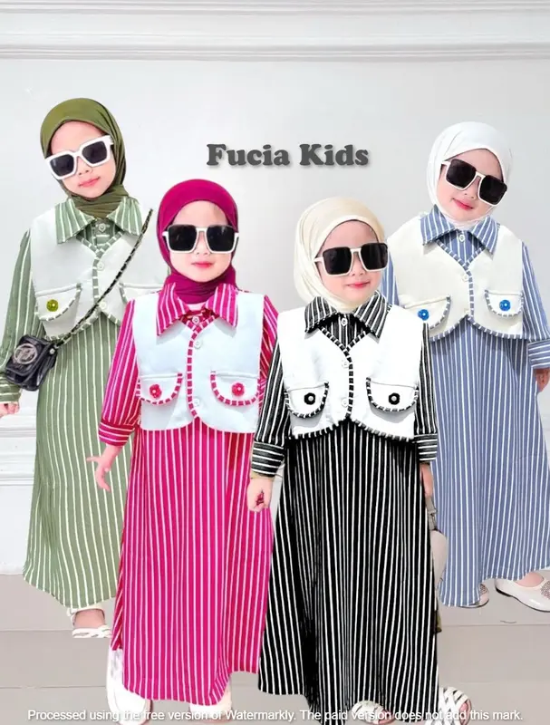 Gamis lebaran Anak Perempuan pakai rompi ala korea usia 1 sampai 12 tahun bahan scuba Parsel 6