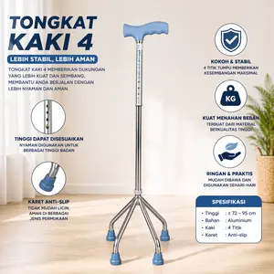 Tongkat Kaki 4 Alat Bantu Jalan Lansia - Cidera - Kaki Pincang - Jalan Orang Tua