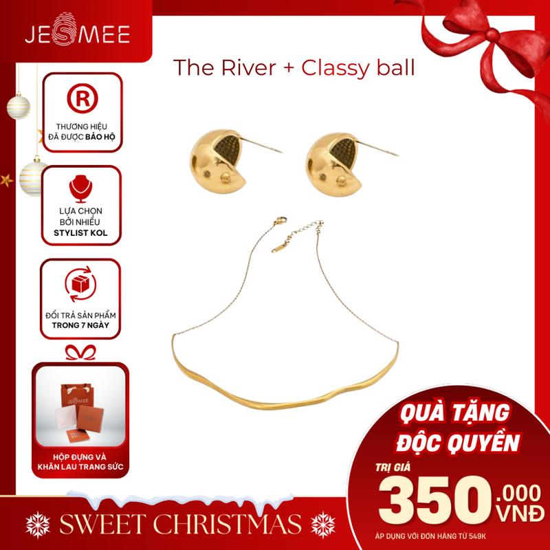   JESMEE MIX SET  Set vòng cổ Hoa tai Nữ mặc áo dài THE RIVER + CLASSY BALL JESMEE - N25025V + E65007V 