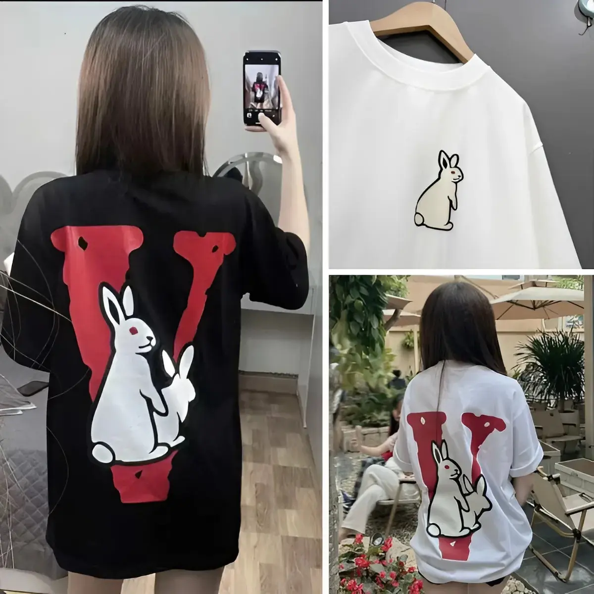 Áo Phông Thỏ Chữ V Hình In 5D Sắc Nét, Chất Vải Poly Mềm Mịn Form Rộng Thụng Dành Unisex Cho Nam Nữ
