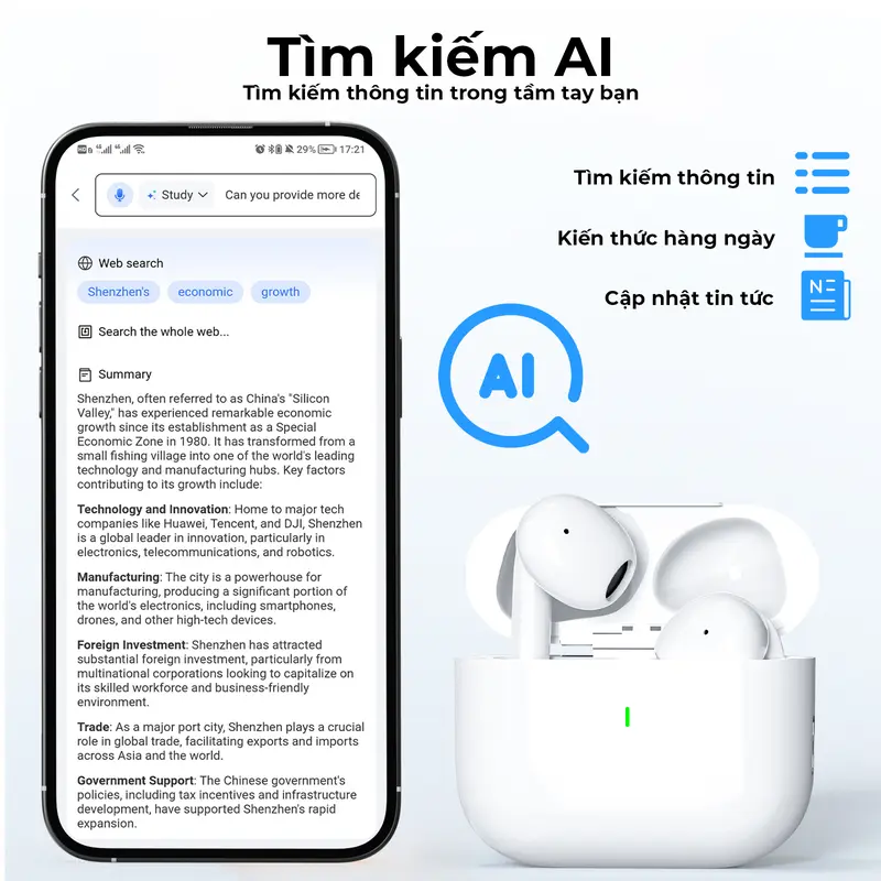 [GOOJODOQ] Tai nghe phiên dịch AI, Tai nghe Bluetooth không dây, Bluetooth 5.3, Khử tiếng ồn môi trường, Loa 13,2mm, Pin 250mAh, Điều khiển cảm ứng, Thời lượng pin dài 8