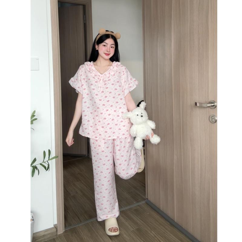 XẢ KHO NGHỈ BÁN Kozoda Đồ Ngủ Đũi Vân Mây BN47 Họa Tiết Hoạt Hình Cute Dễ Thương Size S & M Thoải Mái Đồ Bộ Nữ Mặc Ở Nhà Đi Chơi Chất Liệu Mềm Mại