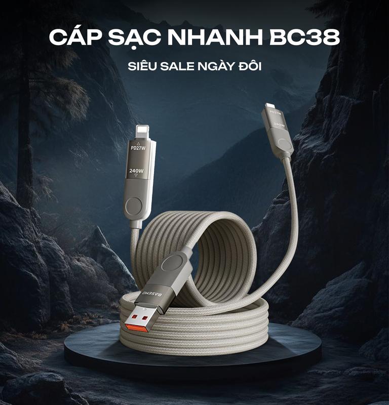 Dây Sạc Từ Tính 4in1 65W Chính Hãng BASEMO By Bonne TECHNOLIGIQUE, Dây Sạc Nhanh 65W Cho Iphone, Dây Sạc Nhanh Từ Tính 4in1 Chính Hãng Sạc Cho Điện Thoại, Máy Tính, Bảo Hành Chính Hãng 12 Tháng