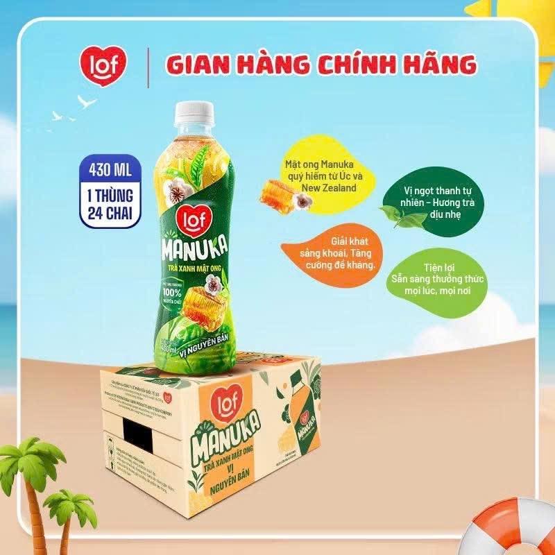   TRÀ XANH LOF MANUKA  VỊ MẬT ONG – MÁT LẠNH TỪ THIÊN NHIÊN  Thùng 24 chai x 430ml Date4 2026 