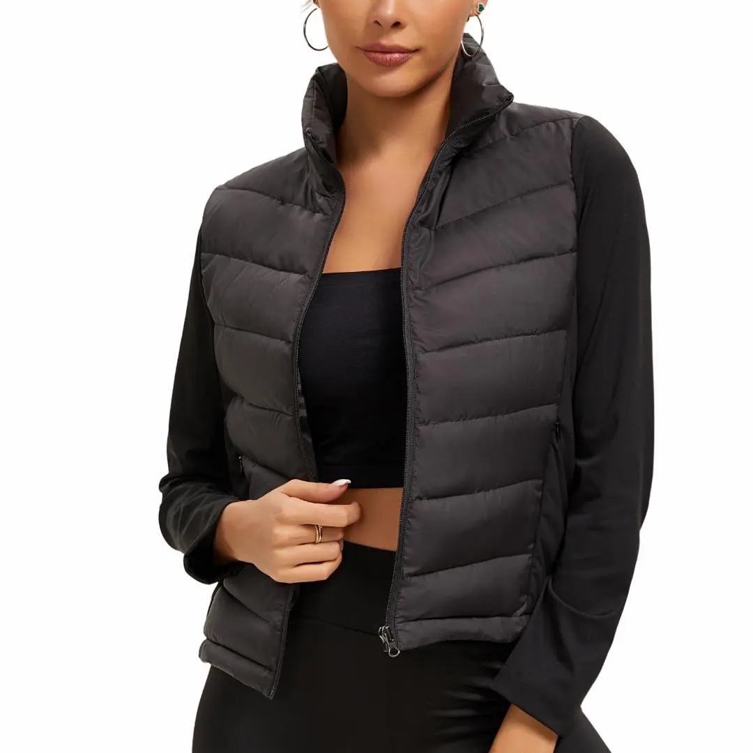 PUFFIT Fashion Women's Slim Longsleeves Fit Quilted-Panel High-neck Comfort Puffer Jacket