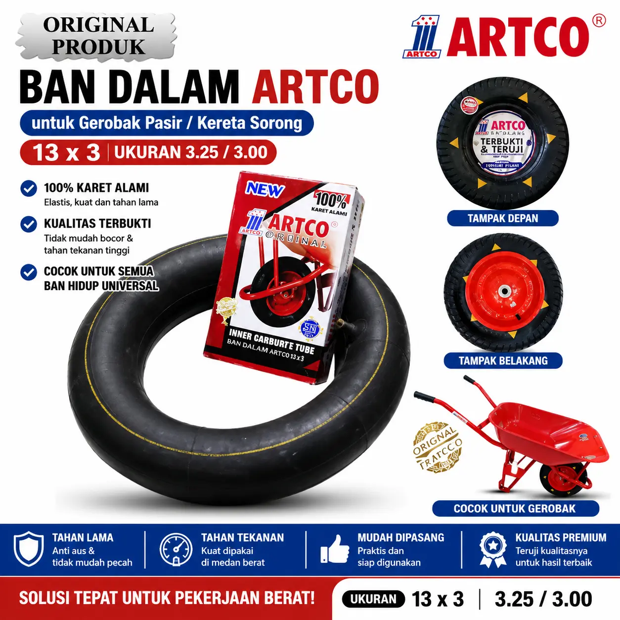 Ban dalam Gerobak ARTCO / Grobak Pasir Kereta Sorong ARTCO 13 x 3 ukuran 3.25 / 3.00 Original Cocok untuk semua Ban Hidup Universal