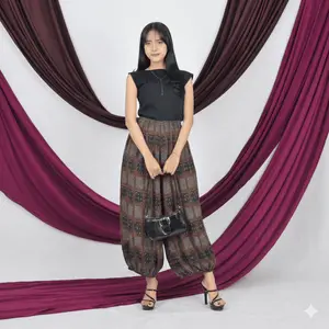 Jogger Elira Dewi Sri Celana Jumbo Outfit Kulot Wanita Motif Plui Katun Rayon Panjang Hitam Nyaman Dewasa Remaja