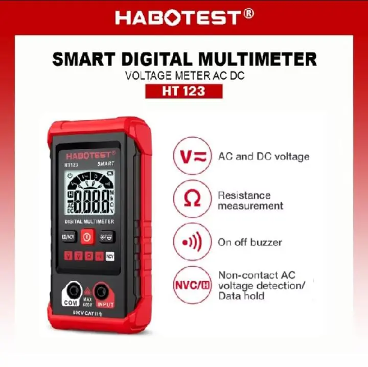 HABOTEST Multimeter Digital multitester digital Otomatis 600V Pengukur Tegangan Listrik AC DC Digital Multimeter AC/DC 4000 Counts Multitester Digital HT 123