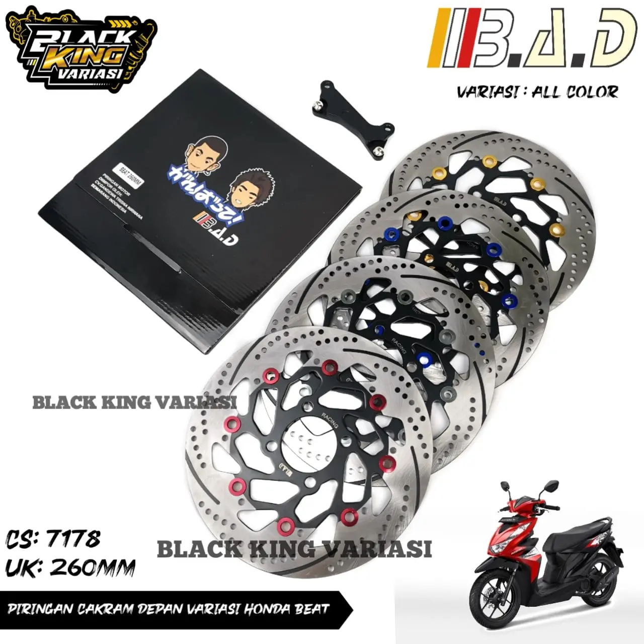 Piringan Cakram Depan 260MM Piringan Disc Cakram Beat Vario Genio Spacy Scoopy Plus Breket PNP Disc Brake Piringan Cakram 260MM