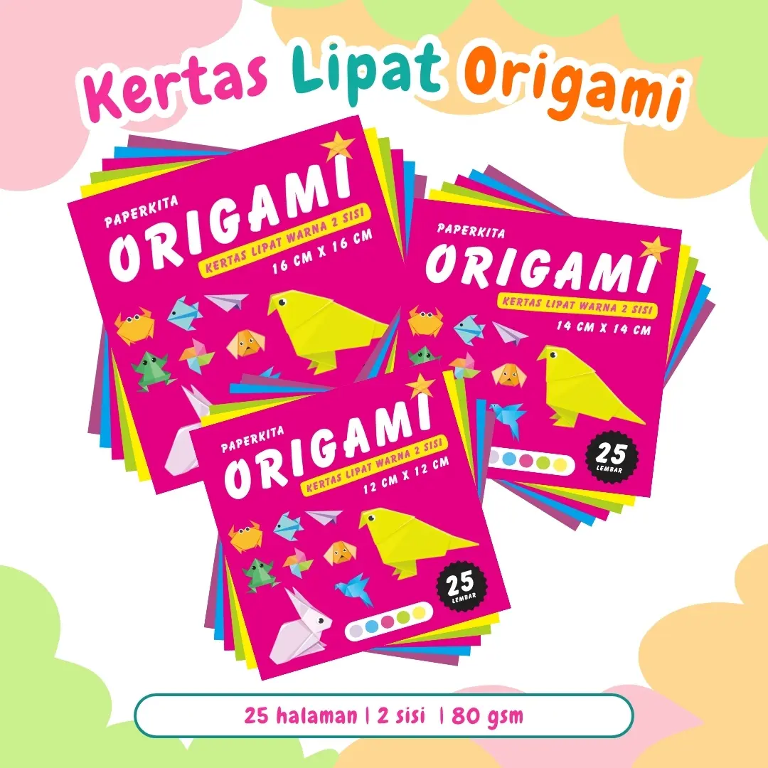 Kertas Lipat Origami Isi 25 Lembar Ukuran 12 14 16 Cm 5 Warna 2 Sisi Double Face
