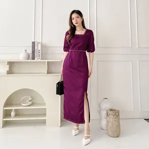 DRESS GISEL | M L XL | 6 WARNA | Gaun Kasual Casual Wanita Terbaru Dress Brukat Mutiara Bordir Elegan Mewah Simple Party Undangan Cantik Panjang