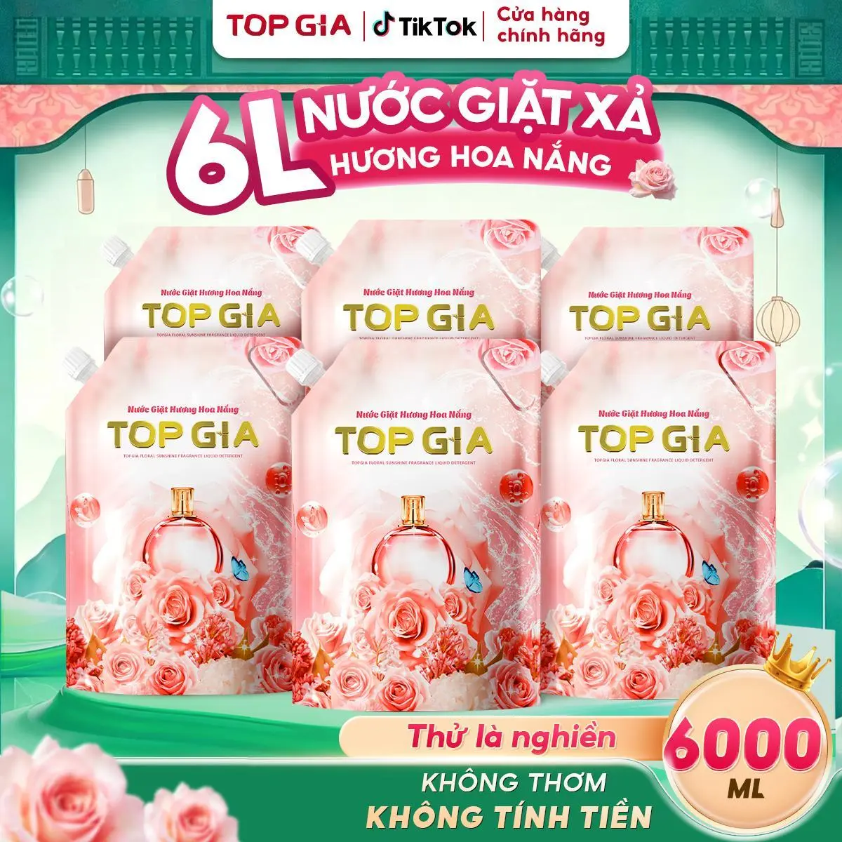 [SIÊU TIẾT KIỆM]  1 THÙNG 6 TÚI NƯỚC GIẶT XẢ TOPGIA hương Hoa Hồng 3in1 – Thơm bền lâu 72h, sạch sâu từng sợi, an toàn cho mẹ và bé, giặt máy & giặt tay 1 Túi 1000ml NƯỚC GIẶT HỒNG TDT 0PT