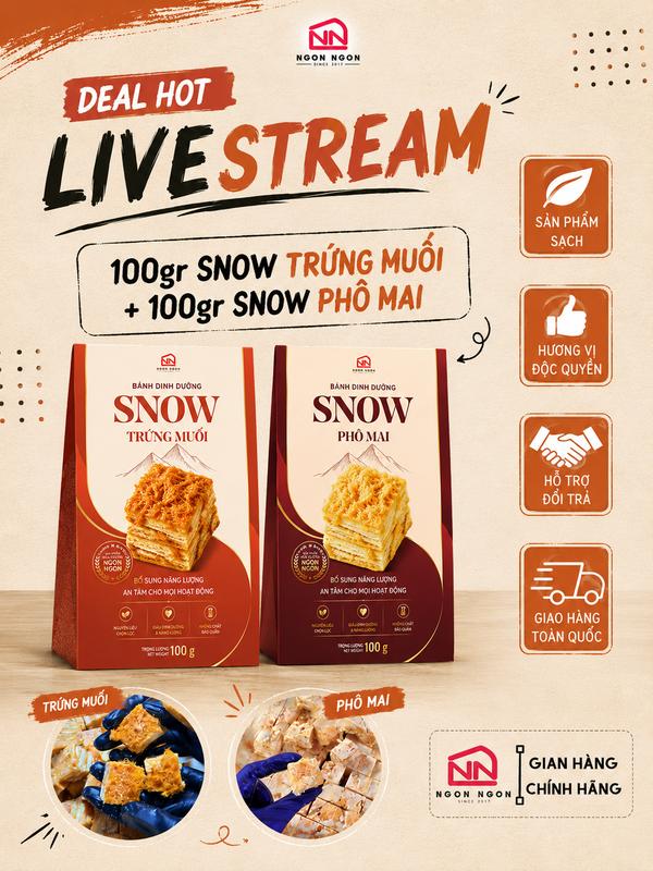 DEAL HOT LIVESTREAM 100gr Bánh Dinh Dưỡng Snow Trứng Muối + 100gr Bánh Dinh