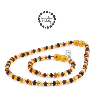 Amber Buddy | XR42M Kalung & Gelang Bayi Baltic Amber Multicolour Brown Glossy - 32cm & 14cm