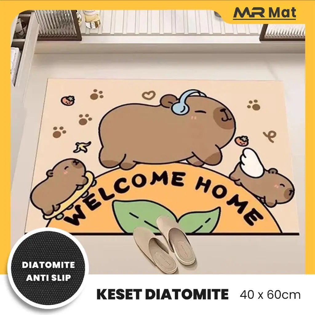 MR MAT Keset Diatomite 40x60cm Capybara Edition Anti Slip PVC Rubber Printing Hi Res Modern untuk Kamar Mandi Bahan PVC Diatomite Alas Rubber Anti Slip Finishing Printing Hi Res