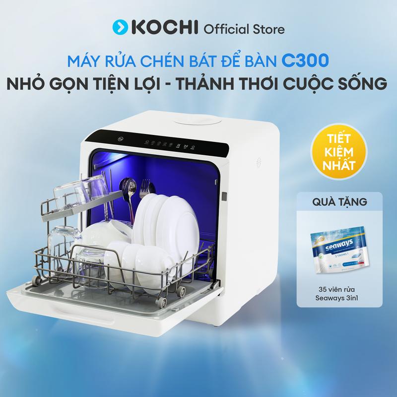  Máy rửa chén bát để bàn KOCHI C300 - Không cần lắp đặt - sức chứa  4 bộ - Rửa nước nóng sấy khử trùng và lưu trữ 73h.  Kochi Vietnam 
