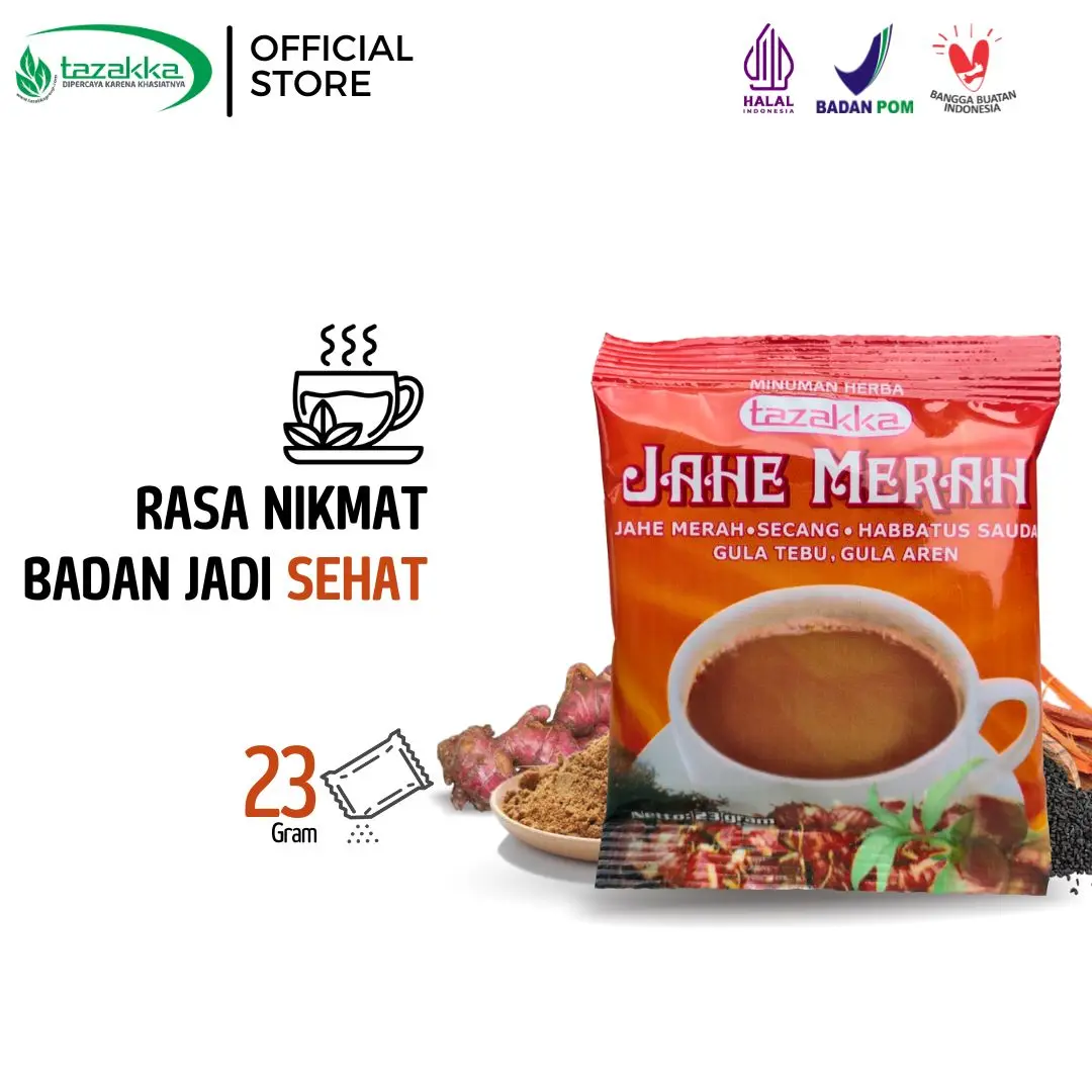Minuman Kesehatan Penghangat Tubuh Jahe Merah 6in1 Gula Aren Original Tazakka 1 Renceng Isi 10 Sachet Instan Bubuk