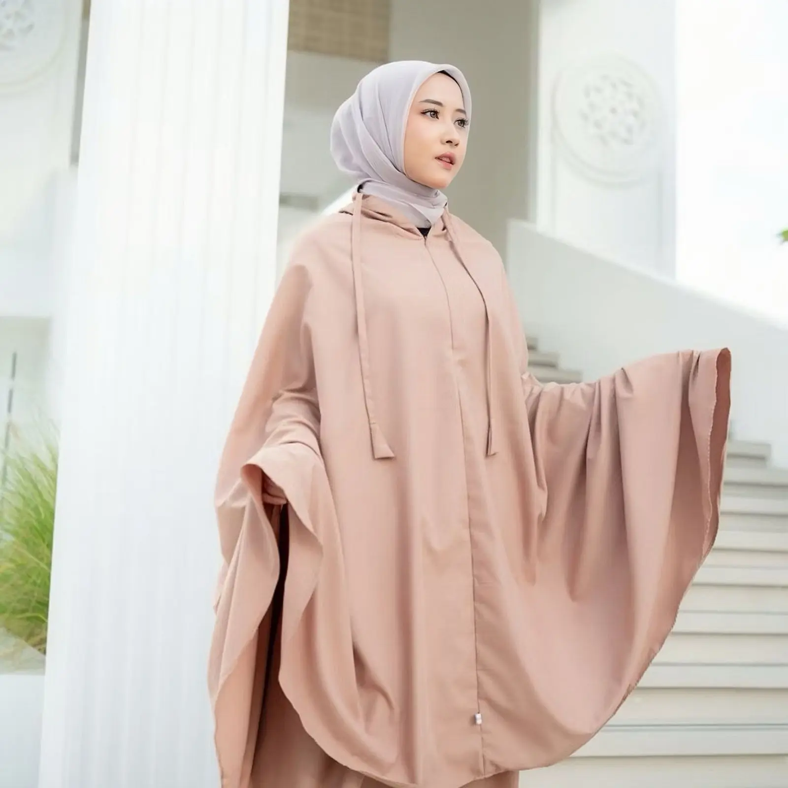 Mukena Dewasa Polos Resleting Traveling 2 In 1 Mini Pouch Ukuran Jumbo Katun Premium Bahan Adem Lembut viscose rayon zura pink