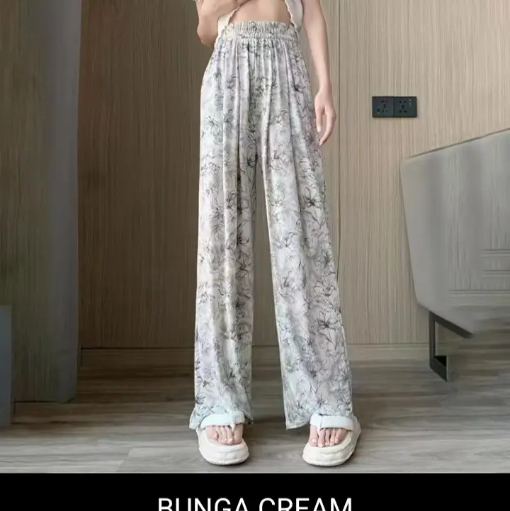 Celana panjang wanita corak bahan Halus Adem motif lukisan 2