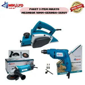 AF-AB.04 || MIKAYO Paket 3 Item Mesin Bor 10mm + Gerinda + Serut Kayu 600W Tukang Kayu Lengkap Siap Pakai Garansi Original