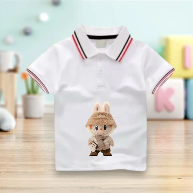 Atasan Kerah Wangki Anak Usia 2-10 Tahun Gambar Labubu Viral Baju Fashion Anak Tangan Pendek 2