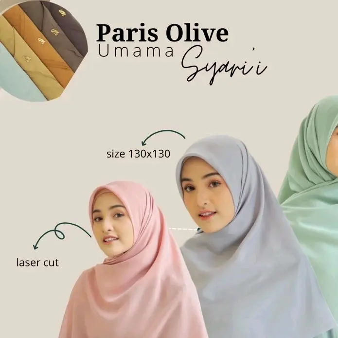 Hijab Segiempat Paris Olive Syar'i Umama Scarf 130x130 0