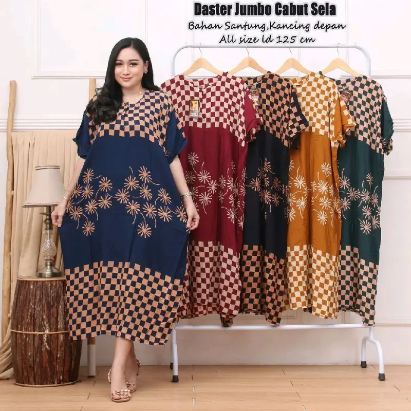 Daster Motif Jumbo Wanita Lengan Pendek Ld 130 Kain Rayon Busui Bumil Panjang Dress Bawah lutut Daster Hits - Rayon High Quality 5