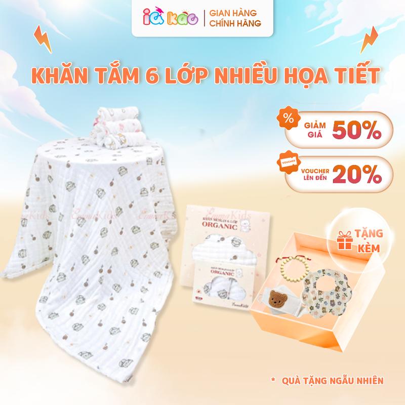  Khăn Tắm Xô Muslin 6 Lớp EMMAKIDS   KILUTA Cao Cấp- Mềm Mại Thấm Hút Tốt An Toàn Cho Bé Sơ Sinh Và Trẻ Nhỏ IQKAO 
