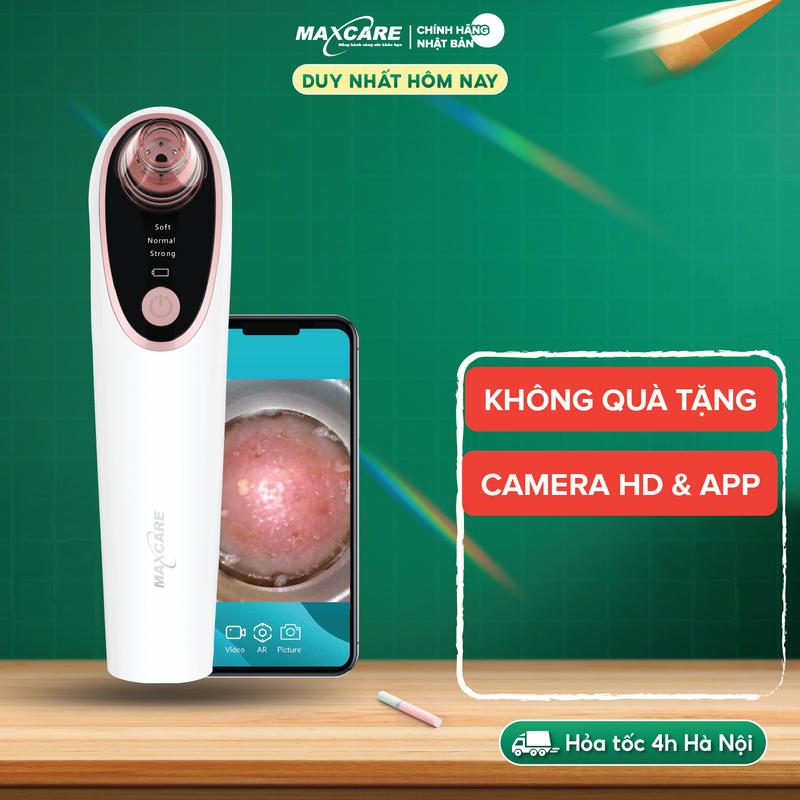 Máy hút mụn thông minh sử dụng app camera 1080HD zoom x20 Maxcare Max666Pro SOI DA TÌM VỊ TRÍ MỤN ẨN 3 đầu hút đa năng lực hút mạnh làm sạch mụn cám bã nhờn Máy hút mụn đầu đen cầm tay mini tại nhà Tặng kèm 3 đầu hút mụn soi da