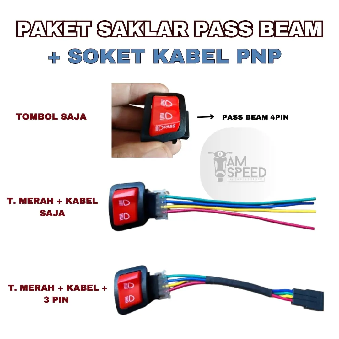 Saklar Vietnam Pass Beam Merah , Saklar Vietnam Hitam 4 Pin PNP Vario 125 bohlam , beat fi , scoopy fi , revo , Soket 4 pin