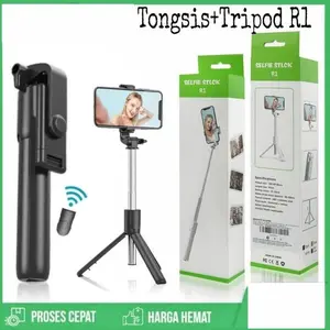 R1 - Tripod 3 IN 1 / Mini Dekstop Tongsis Tripod Selfie Bluetooth Remot Ponsel Plastik Panjang