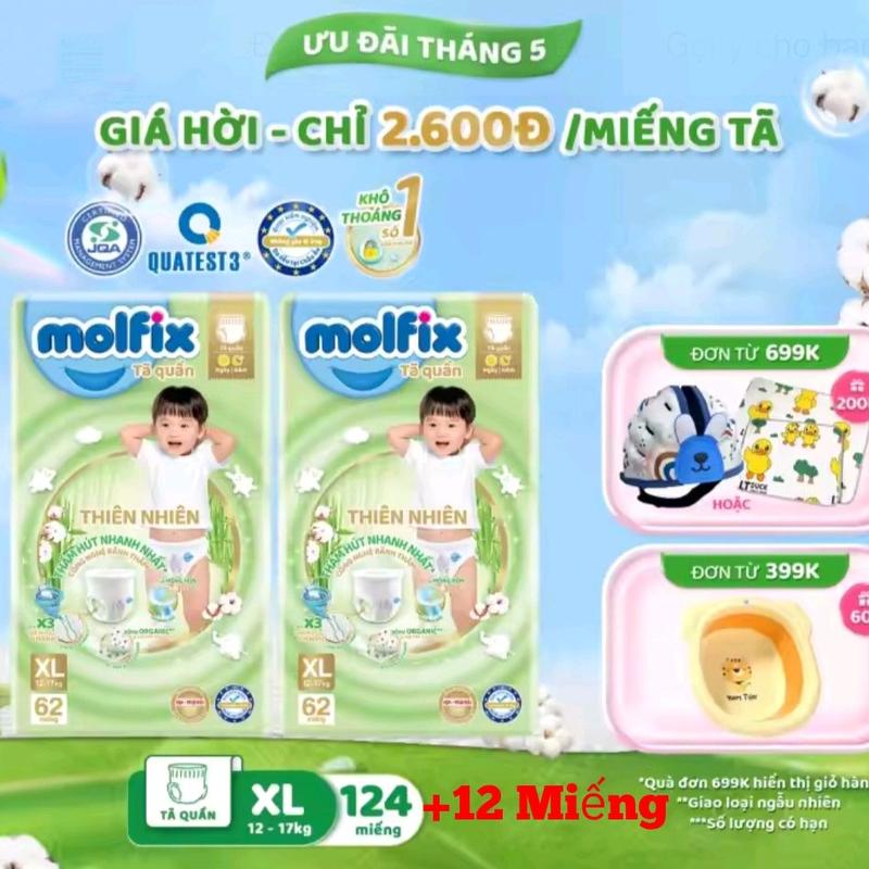 mùa hè cho bé COMBO 2 gói Tã molfix M76+6 L68+6 xl62+6 xx56+6 Xxxl22+6 xl bỉm quần