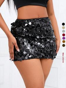 Minifalda de lentejuelas brillantes para mujer, Culottes de moda para fiestas y citas en club, Fondos para damas para todas las estaciones