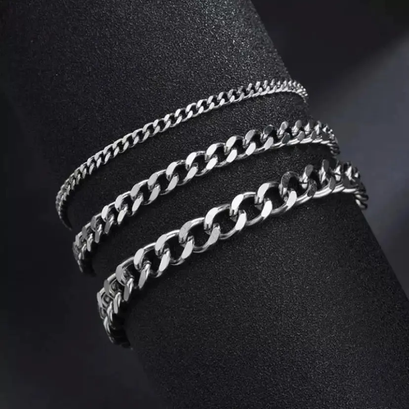 Gelang Titanium Pria Wanita Anti Karat Model Rantai Warna Silver
