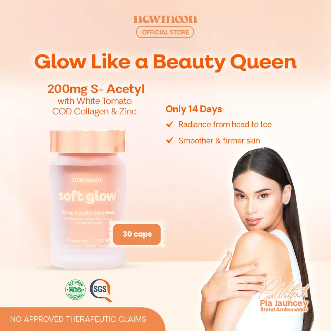 NEW MOON Soft Glow+ 200 mg S-Acetyl Glutathione 500mg 30 CAPSULES with White Tomato Powder