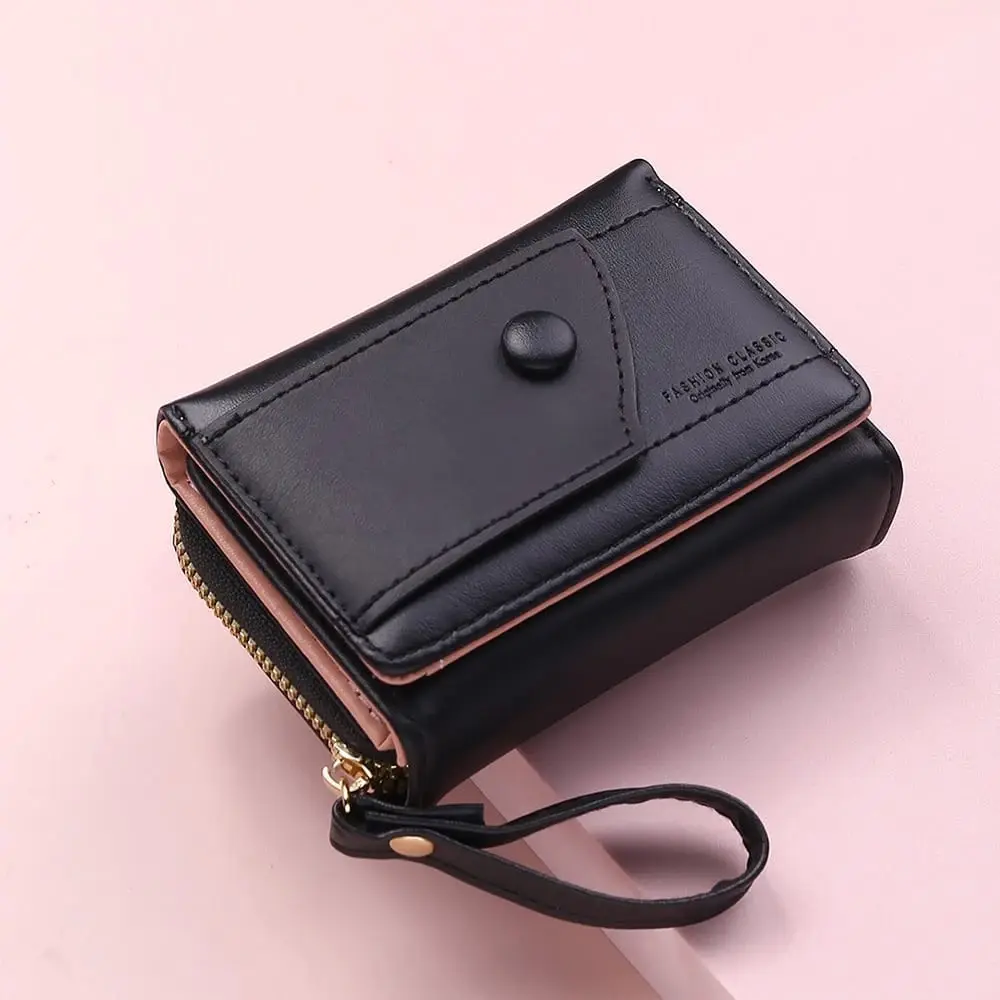 Dompet Wanita Lipat Pendek - Wallet Bahan Kulit PU Leather Premium - Warna Hitam Pink Coklat Cewek