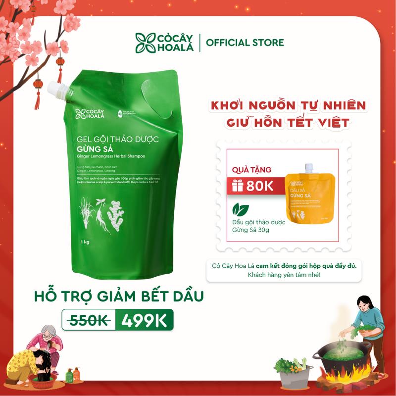  Túi Refill Gel Gội Thảo Dược Gừng Sả Cỏ Cây Hoa Lá 1000g - Hỗ trợ làm sạch da dầu ngăn ngữa gàu góp phần giảm gãy rụng 
