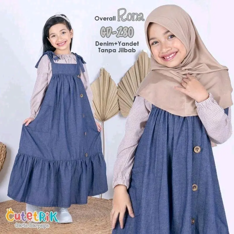 One Set Anak Perempuan Remaja Tanggung Umur 7-15 Tahun Rona Kids Set Overall Bahan Katun Square Mix Supernova Gamis Anak Perempuan Kekinian Setelan Anak Perempuan Jalan jalan Terlaris Viral 3