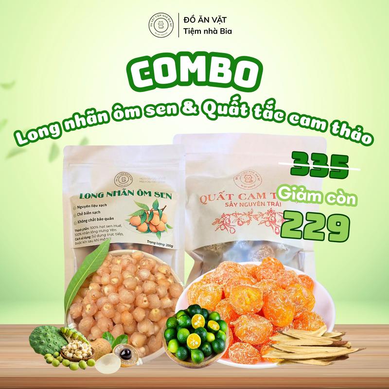  COMBO 2 MÓN: QUẤT TẮC CAM THẢO 500G + LONG NHÃN ÔM SEN 200G - ĂN VẶT LÀNH CHO DÂN VĂN PHÒNG - Tiệm Nhà Bia 